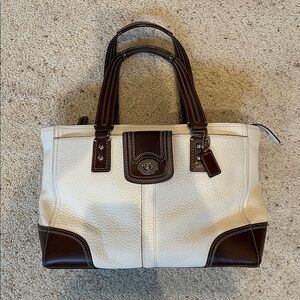 VINTAGE TWO TONE BEIGE/BROWN COACH PURSE BAG MULTI STORAGE